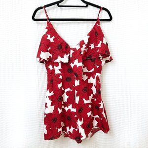 Adorable Red Flowered Tie Front Romper - SIZE M